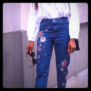 Topshop Embroidered Mom Jeans